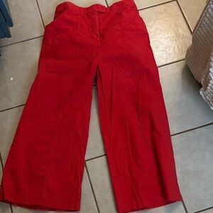 Anthropologie Red Cropped Wide-Leg Pants and vintage cola shirt.